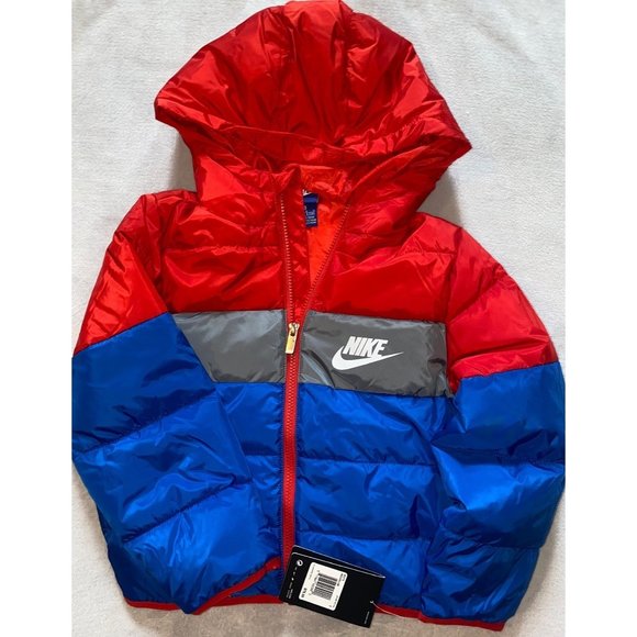 Nike colorblock puffer coat winter jacket red blue NWT 5 YS Small